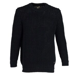 Burberry Fisherman's Open Knit Pullover In Navy Blue Cotton